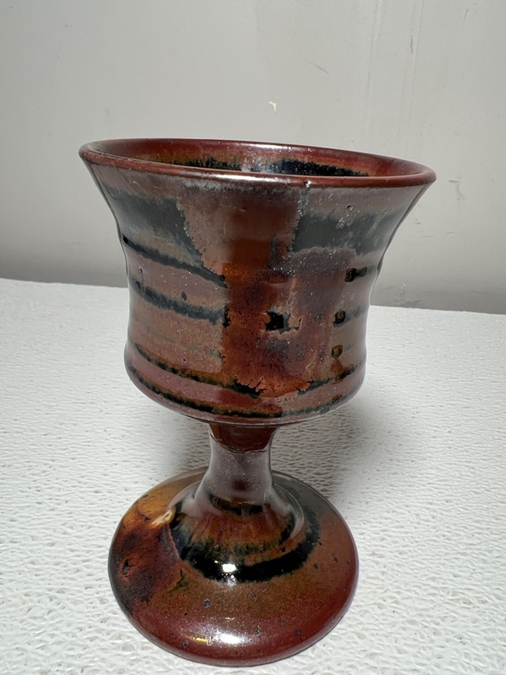 Handcrafted Rust Red Pottery Goblet Vase - Artist Mark on Bottom